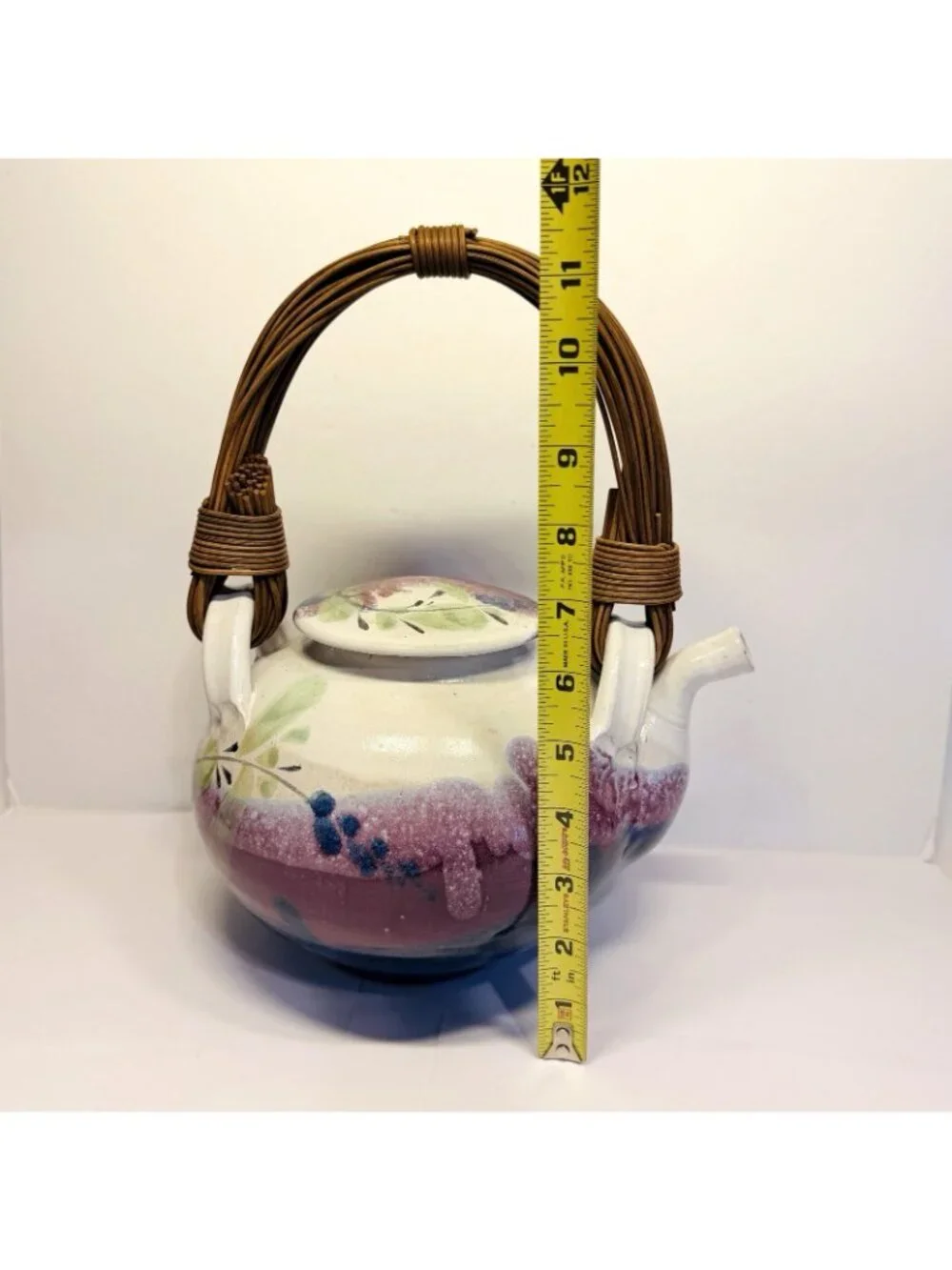 Jeff Chang Hawaii Art Pottery Large Lidded Teapot 2000 Floral Painted Glazed